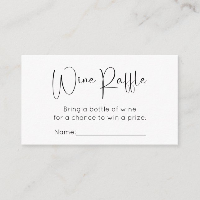 Modern Script Wedding Shower Wine Raffle Enclosure Card (Front)