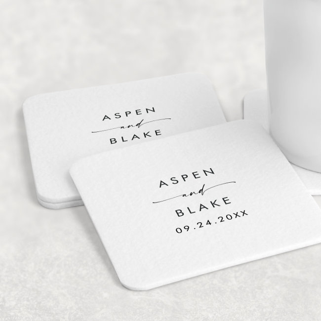 Modern Script Wedding Square Paper Coaster