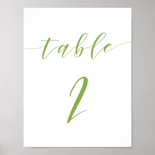 Modern script wedding table number 2 sign