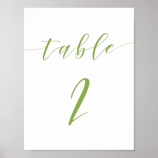 Modern script wedding table number 2 sign (Front)