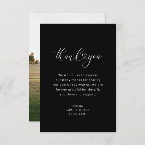 modern script wedding thank you card