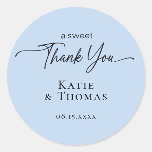 Modern Script Wedding Thank You Favor Blue Sticker