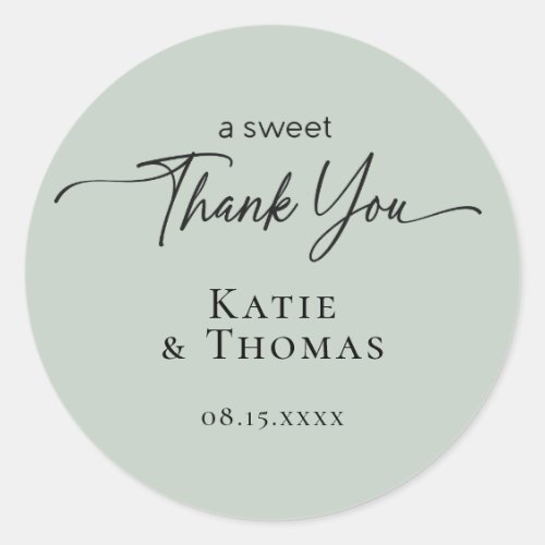 Modern Script Wedding Thank You Favor Sage Sticker