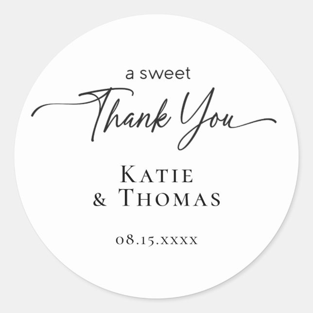 Modern Script Wedding Thank You Favor Sticker (Front)
