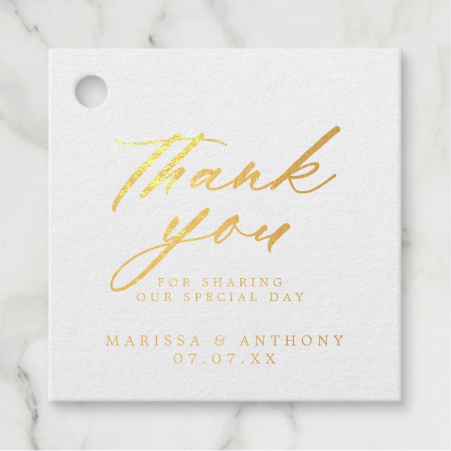 Modern Script Wedding Thank You Foil Favor Tags (Front)