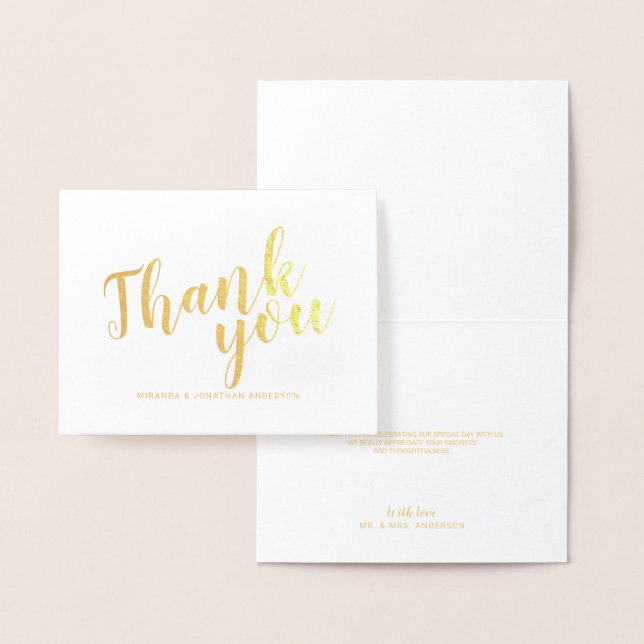 Modern Script Wedding Thank You Gold Foil Card (Display)