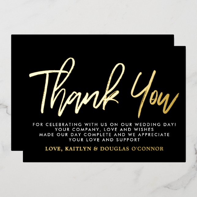 Modern Script Wedding Thank You Real Foil Invitation (Front/Back)