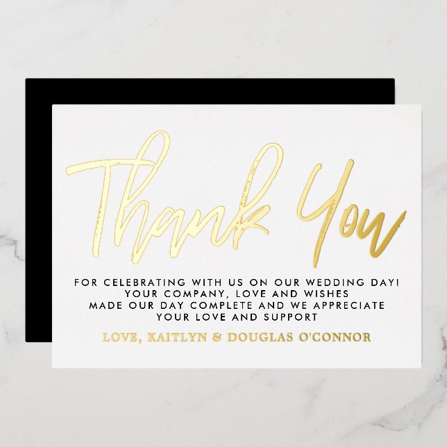 Modern Script Wedding Thank You Real Foil Invitation (Front/Back)