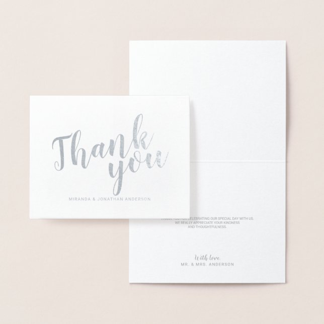 Modern Script Wedding Thank You Silver Foil Card (Display)