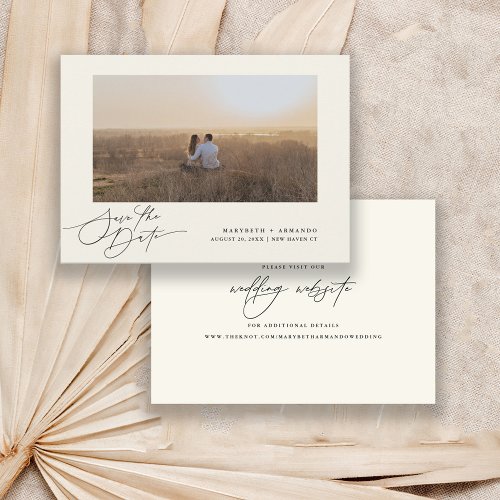 Modern Script Wedding Website Ivory Photo  Save The Date