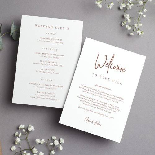 Modern Script Wedding Welcome Letter  Itinerary