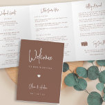 Modern Script Wedding Welcome Letter & Itinerary Tri-Fold Program<br><div class="desc">Planning a destination wedding, or expecting lots of out of town guests? Share a welcome message for your wedding guests as well as an itinerary or schedule of the weekend's events, with this simple and elegant modern design featuring handwritten script accents. Personalize the inside with a personal welcome message and...</div>