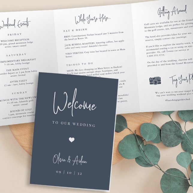 Modern Script Wedding Welcome Letter & Itinerary Tri-Fold Program (Creator Uploaded)