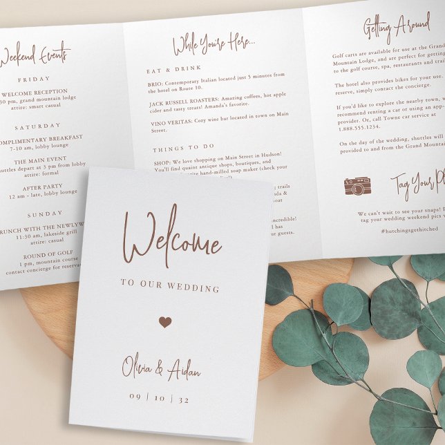 Modern Script Wedding Welcome Letter & Itinerary Tri-Fold Program (Creator Uploaded)