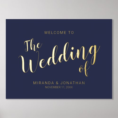 Modern Script Wedding Welcome Navy and Gold Foil Prints