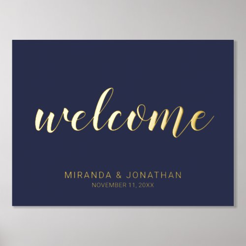 Modern Script Wedding Welcome Navy and  Gold Foil Prints