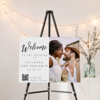 Modern Script Wedding Welcome Photo Program QR