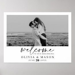 Modern Script Wedding Welcome Sign with Photo