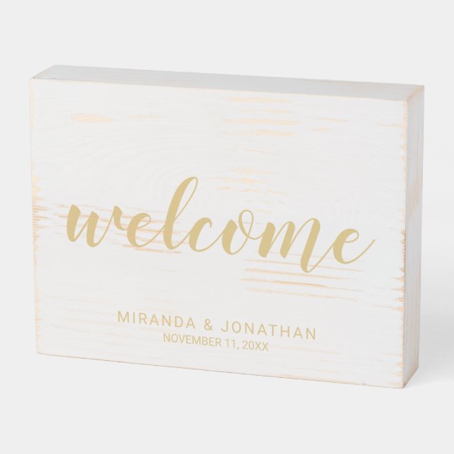 Modern Script Wedding Welcome Wooden Box Sign (Angled Horizontal)