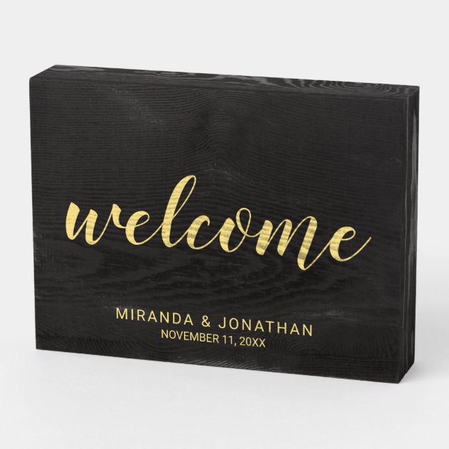 Modern Script Wedding Welcome Wooden Box Sign (Angled Horizontal)