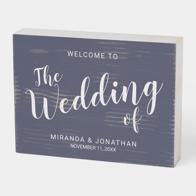 Modern Script Wedding Welcome Wooden Box Sign (Angled Horizontal)