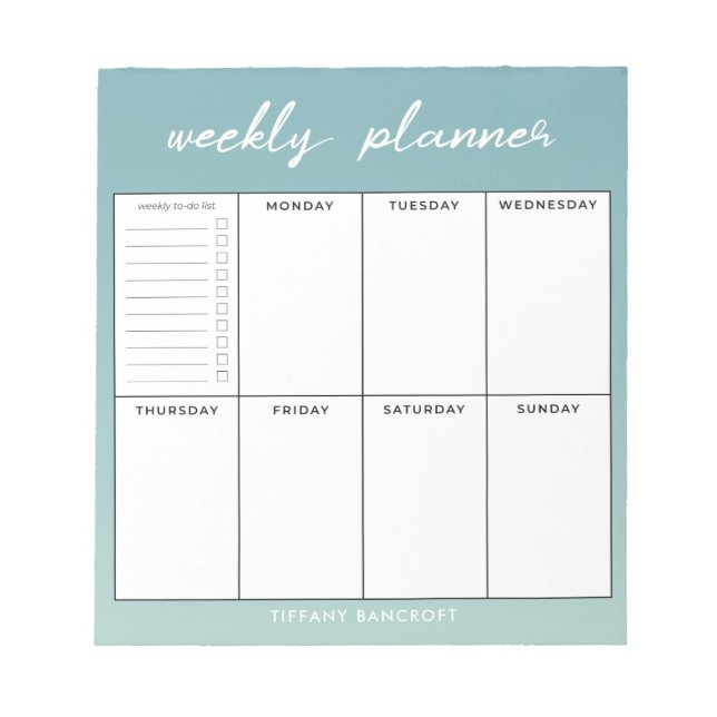 Modern Script Weekly Planner | Add Your Name Notepad (Front)