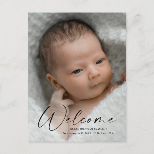 Modern Script Welcome Baby Photo Birth Thank You Postcard