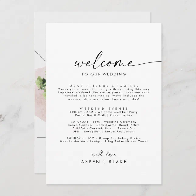 Modern Script Welcome Letter Itinerary & Map | Zazzle