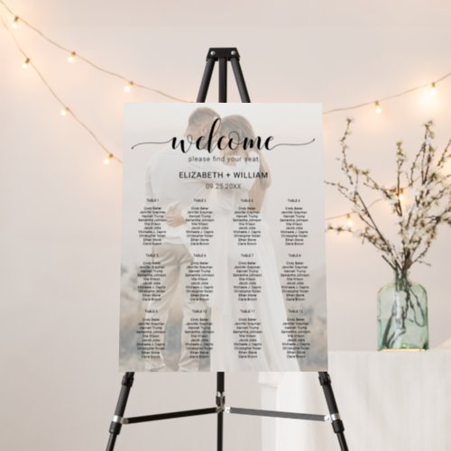 Modern Script Welcome Photo Wedding Seating Chart Foam Board
