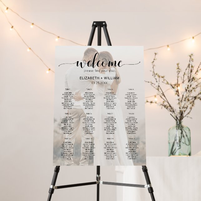 Modern Script Welcome Photo Wedding Seating Chart Foam Board (In Situ (Stand))