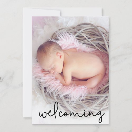 Modern Script Welcoming Baby Girl Photo birth Announcement