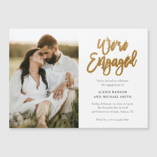 Modern Script We're Engaged Photo Engagement Party Magnetic Invitation