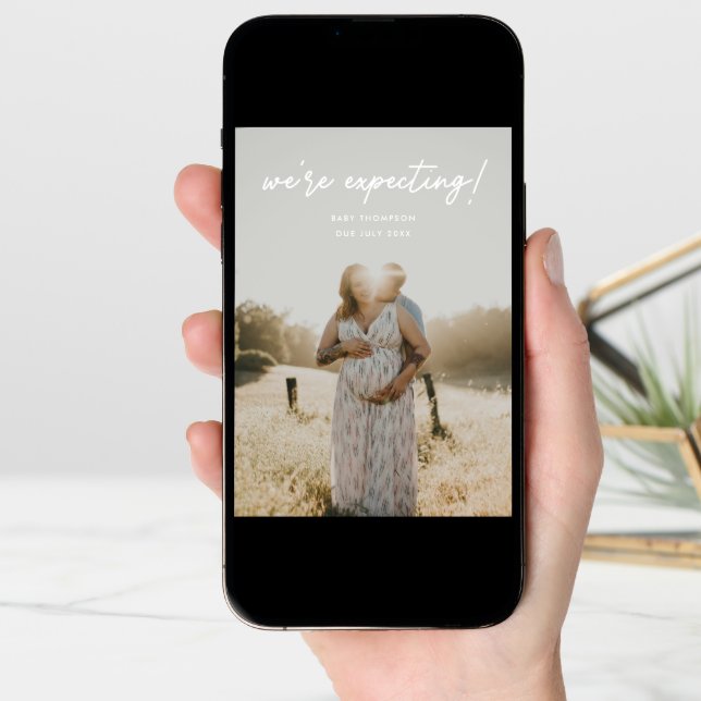 Modern Script 'We're Expecting' Pregnancy Photo Announcement (Front Digital)