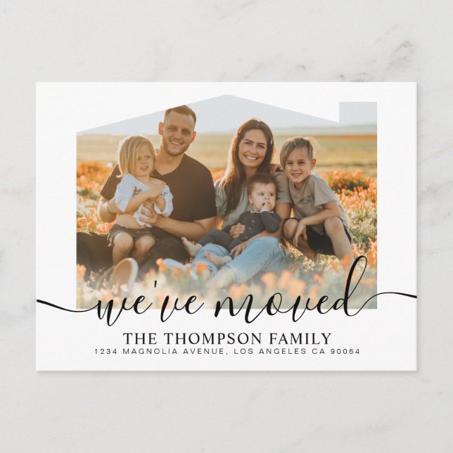 Modern Script We've Moved New Home Photo Moving Announcement Postcard (Front)