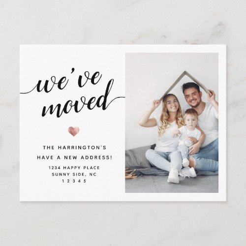 Modern Script Weve Moved Rose Gold Photo Moving Announcement Postcard