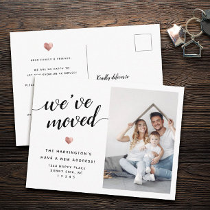 Modern Script We've Moved Rose Gold Photo Moving Announcement Postcard