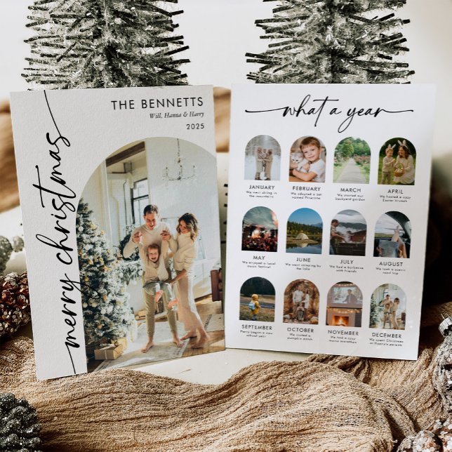 Modern Script What A Year Merry Christmas Photo Holiday Card (Creator Uploaded)