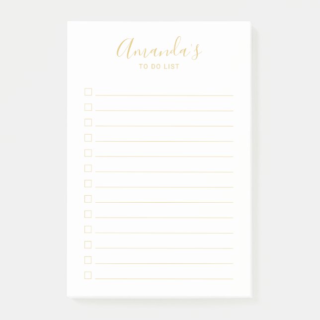 Modern Script White and Gold To Do List No Post-it Notes (Front)