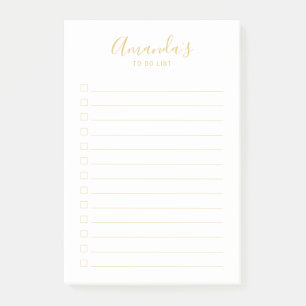 Modern Script White and Gold To Do List Post-it No Post-it Notes