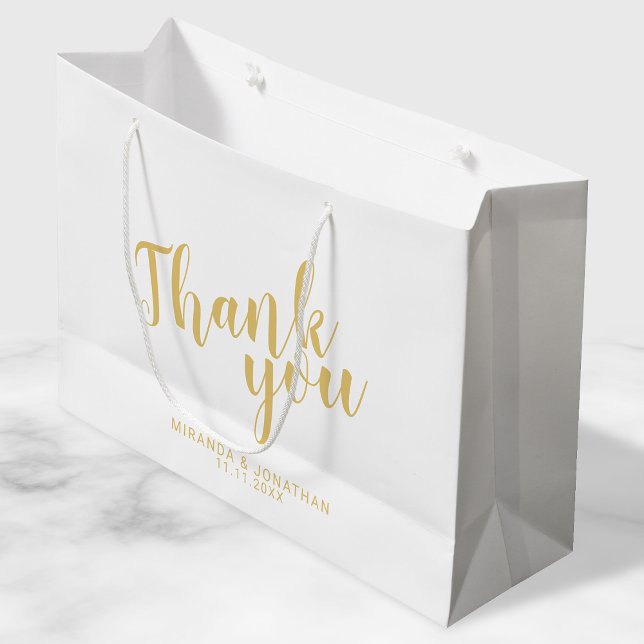 Modern Script White and Gold Wedding Favor Large Gift Bag (Creator Uploaded)