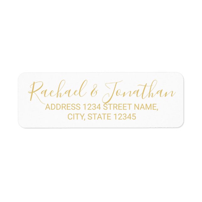 Modern Script White and Gold Wedding Label (Front)