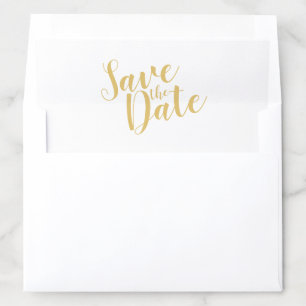 Modern Script White and Gold Wedding Save the Date Envelope Liner