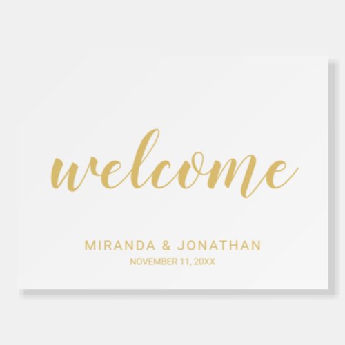 Modern Script White and Gold Wedding Welcome Sign