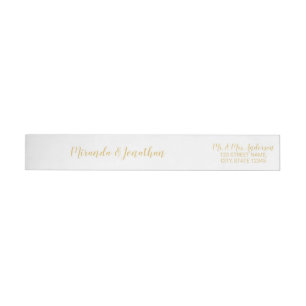 Modern Script White and Gold Wedding Wrap Around Label
