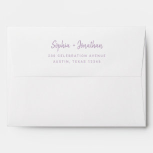 Modern Script White and Lavender Wedding Envelope