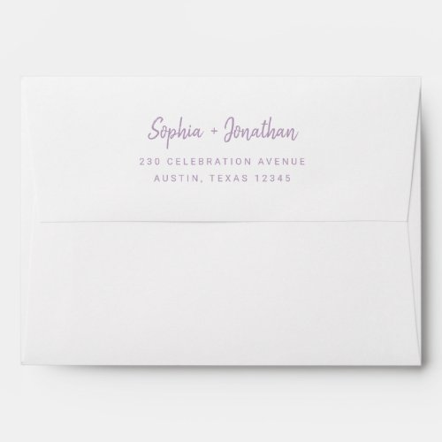 Modern Script  White and Lavender Wedding Envelope