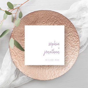 Modern Script   White and Lavender Wedding Napkins