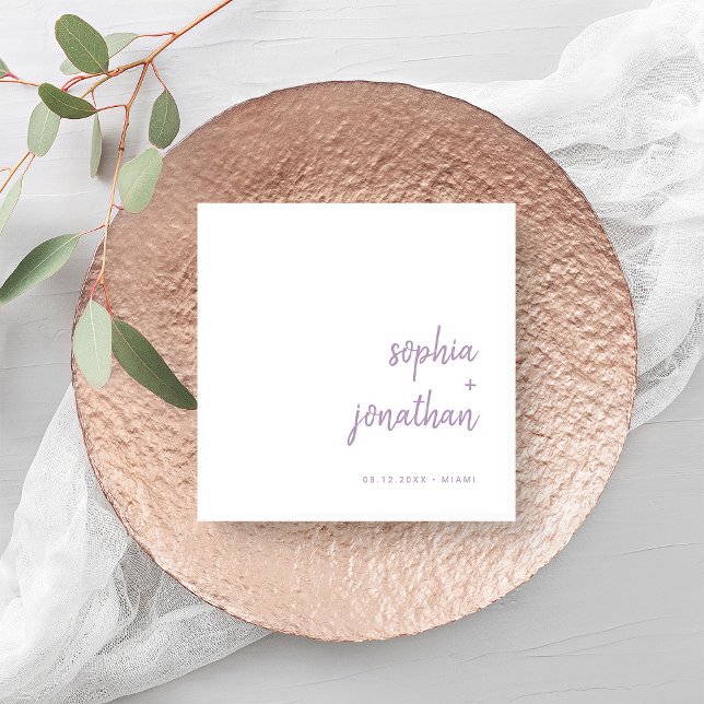 Modern Script | White and Lavender Wedding Napkins (Creator Uploaded)