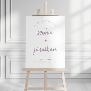 Modern Script White and Lavender Wedding Welcome Foam Board