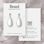 Modern script white earring necklace display card<br><div class="desc">White or custom color earring and necklace product display card with custom logo template,  social media icons and your brand in a modern script font.</div>